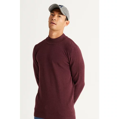 AC&Co / Altınyıldız Classics Men's Burgundy Recycle Standard Fit Half Turtleneck Cotton Patterned Knitwear Sweater