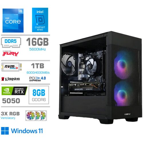 MEGA gaming namizni računalnik MT S7X i5-12400F/16GB/1TB SSD/Windows 11 Home/RTX 5050/črna Cene