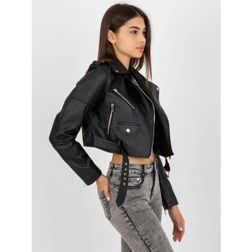 Fashion Hunters Black short eco-leather jacket