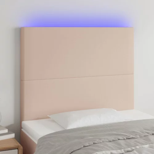 vidaXL LED posteljno vzglavje kapučino 90x5x118/128 cm umetno usnje