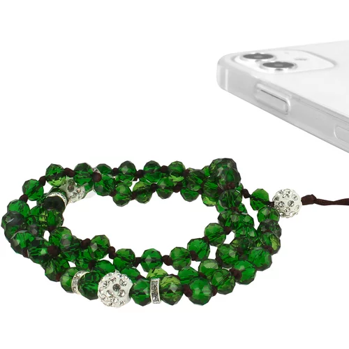 AVIZAR Telefonski dragulj s kristalnimi perlicami 80 cm, zbirka Krista – temno zelena, (20763480)