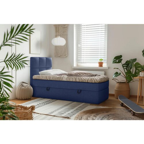 MID.YOU POSTELJA Z VZMETNICO 90 cm x 200 cm , les, tekstil, leseni material temno modra Cene