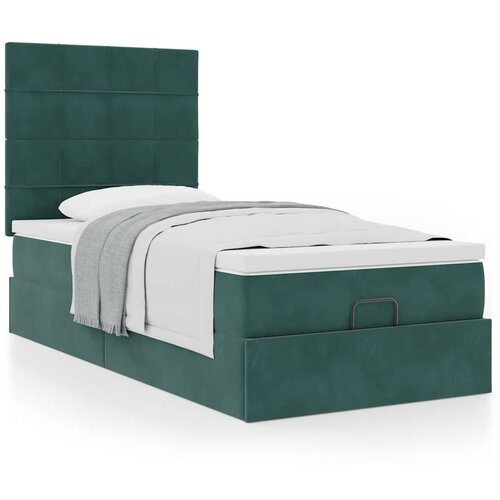 VidaXL Otomanski posteljni okvir z vzmetnicami zelen 100x200cm žamet Slike