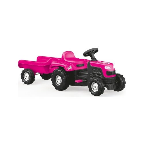 Dolu igračka Traktor na pedale sa prikolicom roze jednorog Slike