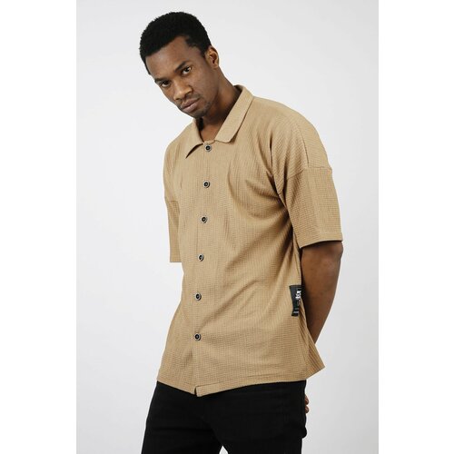 XHAN Men's Beige Loose Short Sleeve Shirt 1x2-44733-25 Cene