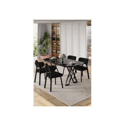 Hanah home Set trpezarijskog stola i stolica (5 delova) Axton Black Marble Black Cene