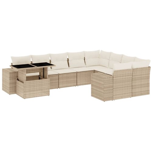  10-dijelni set vrtnih sofa s jastucima bež od poliratana 100 x 55 x 73 cm Slike