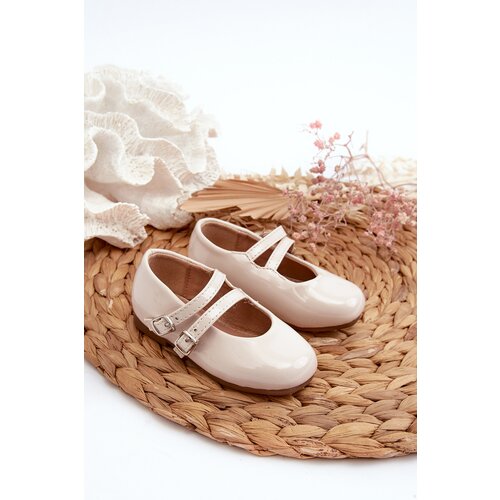 Boto Beige Patent Leather Children's Ballerina Flats with Straps Margenis Cene