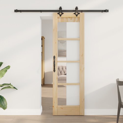 vidaXL Drsna vrata s kompletom opreme 'ORKDAL'iz masivnega lesa in stekla, Notranja vrata s steklom 'ORKDAL'61x198.5x4 cm iz masivnega lesa Cene