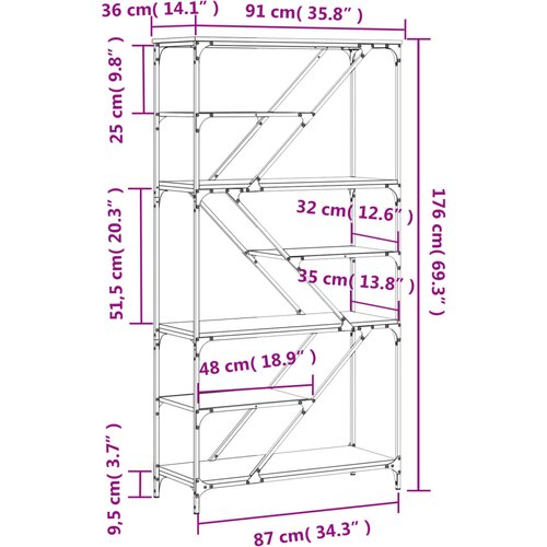 Police za knjige boja hrasta 91 x 36 x 176 cm konstruirano drvo Slike