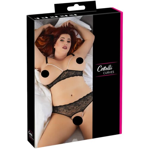Cottelli Plus Size - komplet grudnjaka s perlama od čipke (crni) - 2XL Cijene