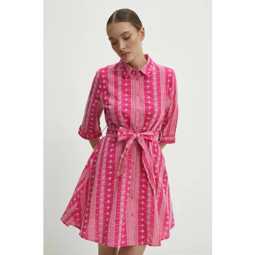 Answear Lab Pamučna haljina boja: ružičasta, mini, širi se prema dolje