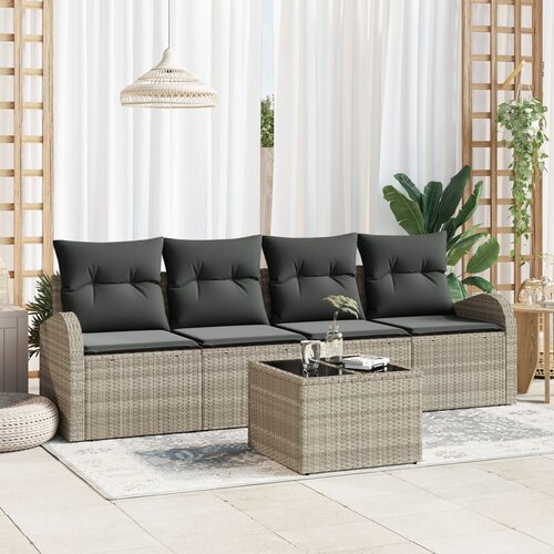 VidaXL 5 komada set za vrtnu sofu s jastucima svijetlo siva poly rattan Slike