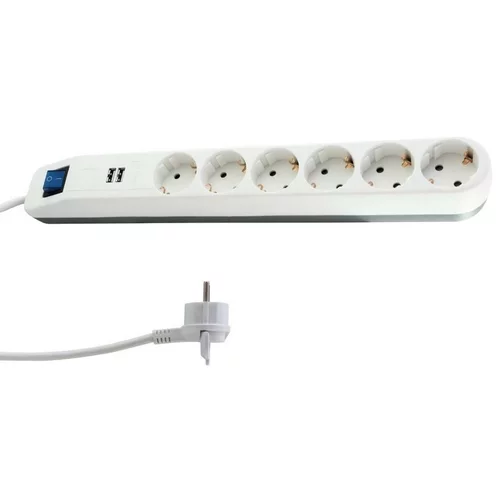 REV RITTER produžni kabel s utičnicama (6-struko, Bijelo-sive boje, Dužina kabela: 1,4 m, 2 USB priključka)