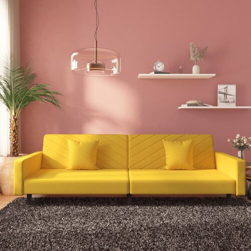  The Living Store Kavč dvosed z ležiščem in dvema blazinama rumen žamet - Raztegljiv Kavč, (21494317) Cene