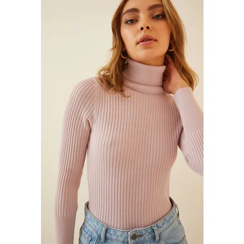  Women's Powder Turtleneck Ribbed Lycra Sweater