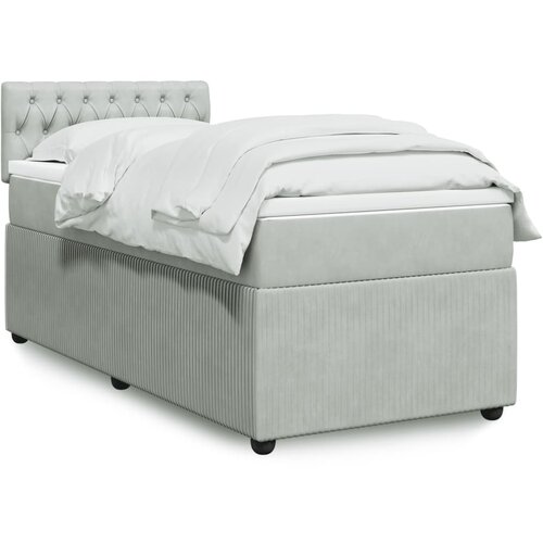 VidaXL Box spring postelja z vzmetnico svetlo siva 90x200 cm žamet Slike