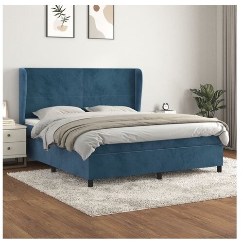 VidaXL Box spring postelja z vzmetnico temno modra 160x200 c Slike