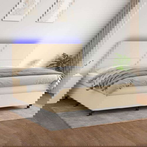  Krevet box spring s madracem LED krem 180x200 cm od tkanine Slike