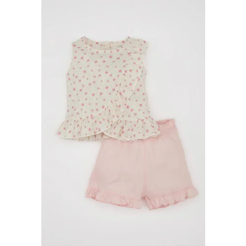 Defacto Baby Girl Floral Poplin Sleeveless Blouse Shorts 2-Piece Set