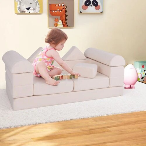  Modularna otro&amp;scaron;ka sedežna garnitura, 9-delna igralna sedežna garnitura - bež Slike