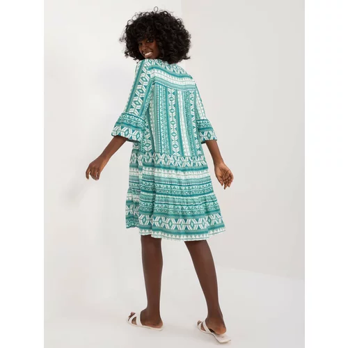 Fashion Hunters Green loose patterned dress with ruffles SUBLEVEL