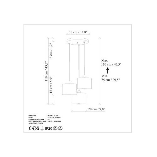 Opviq Luster Duz-195, 75-110cm, 45 cm, 3xE27, Narandžasta Slike