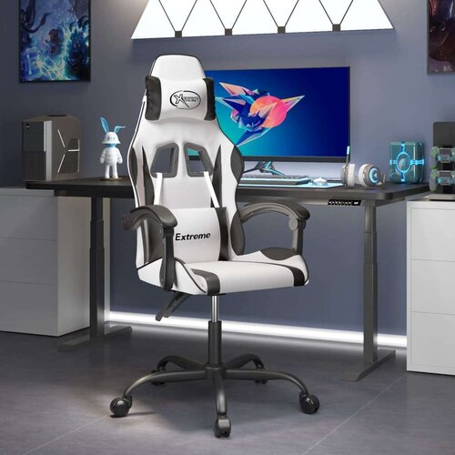  Vrtljiv gaming stol belo in črno umetno usnje, (21378007) Cene