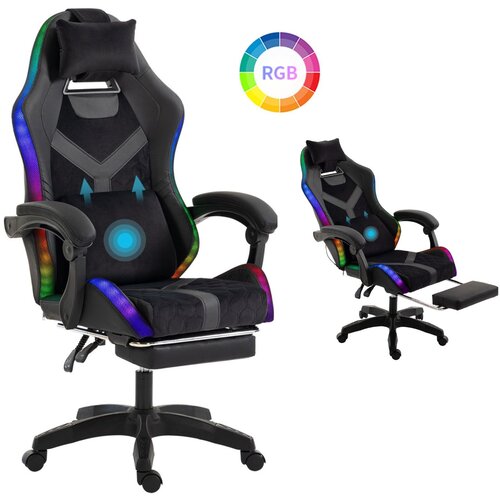 Trick Gejmerska stolica sa RGB osvetljenjem, lumbalnim masažerom i dodatkom za noge THE MAGIC, materijal &scaron;tof i eko Cene