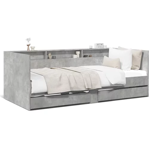 vidaXL Dnevna postelja s predali betonsko siva 90x200 cm inž. les
