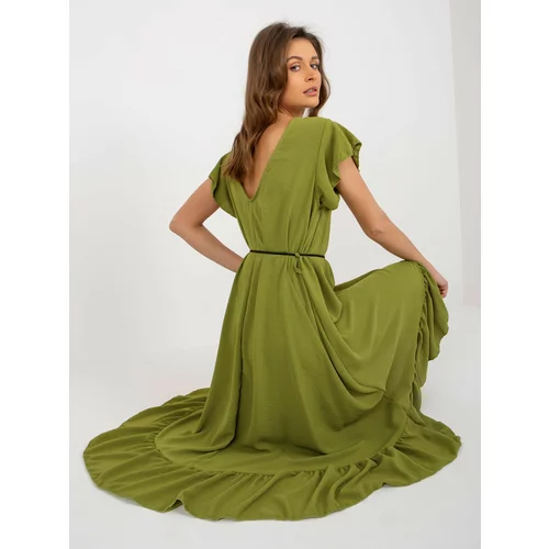 Fashion Hunters Olive dress with ruffle and braided belt