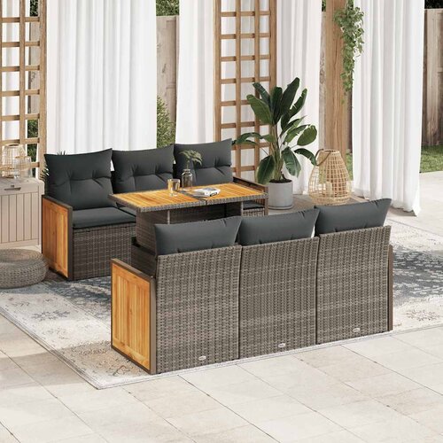 VidaXL 7-dijelni set vrtnih sofa poliratan i bagrem s jastucima sivi Slike