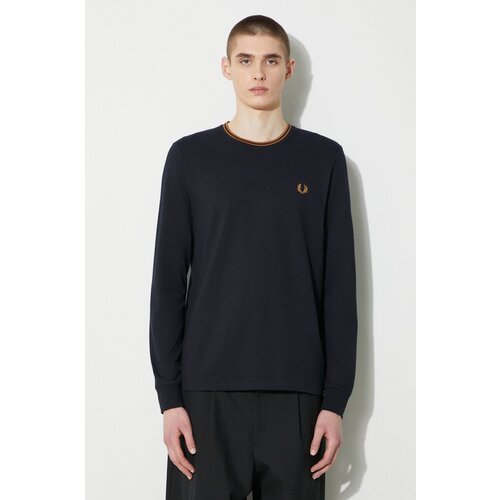 Fred Perry Pamučna majica dugih rukava Twin Tipped T-Shirt boja: tamno plava, s aplikacijom, M9602.M68 Slike