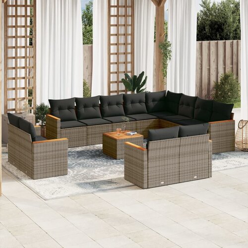 vidaXL 13-dijelni set vrtnih sofa od poliratana s jastucima sivi Cijene
