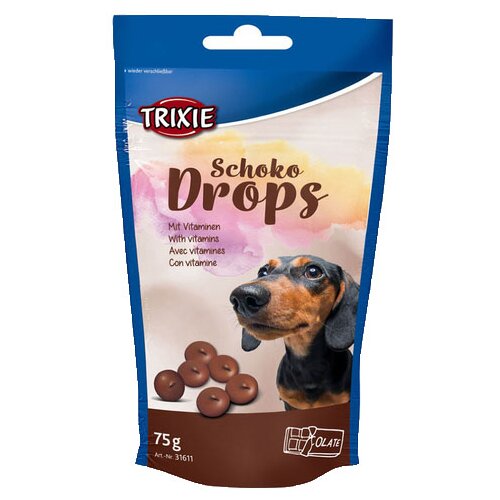 Trixie čokoladna poslastica za pse drops 75g Slike