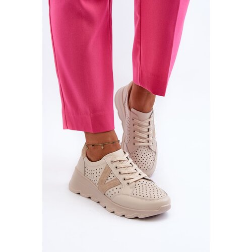 Kesi Women&amp;#039;s leather lightweight sports shoes Beige Eleonori Slike