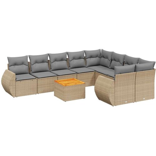  10-dijelni set vrtnih sofa s jastucima bež od poliratana Slike