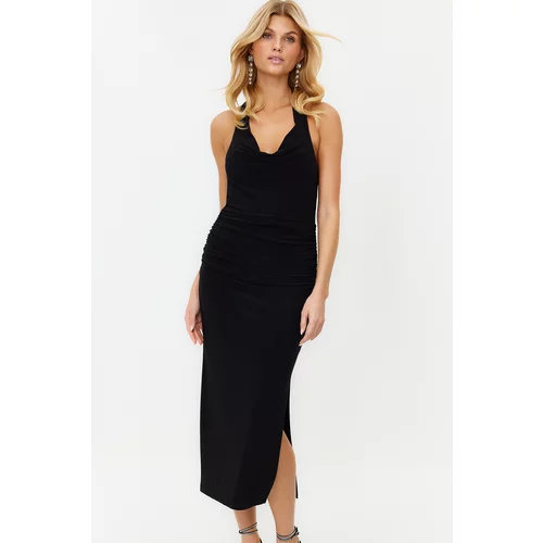 Trendyol Black Form-fitting Off-Neck Elegant Evening Dress