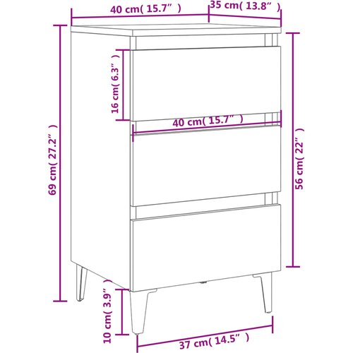  Noćni ormarić s metalnim nogama crni 40 x 35 x 69 cm Slike