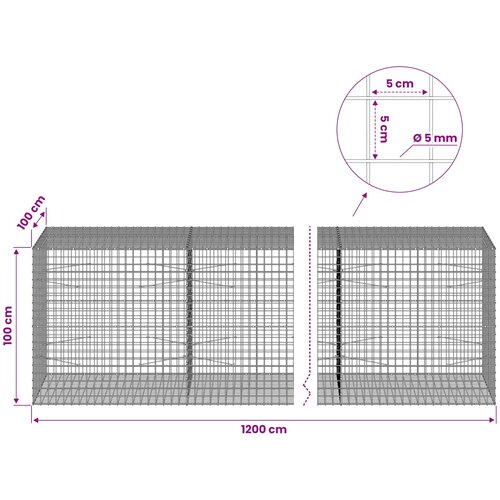  Gabion s 5 mm žicom i mrežom 5x5 cm 1200x100x100 cm Slike