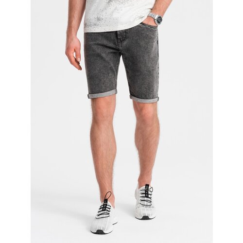 Ombre Men's denim shorts with rolled up legs - gray Cene