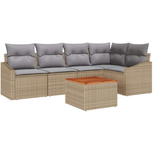  Set od 6 Vrtnih Sofa s Jastučićima Bež Poli Ratan Akacije Slike