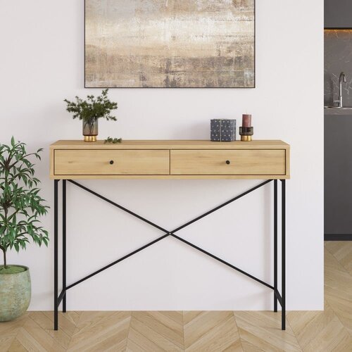 Marckeric Stranska mizica z mizno plo&amp;scaron;čo v hrastovem dekorju v naravni barvi 35x110 cm Titan &amp;ndash; Slike