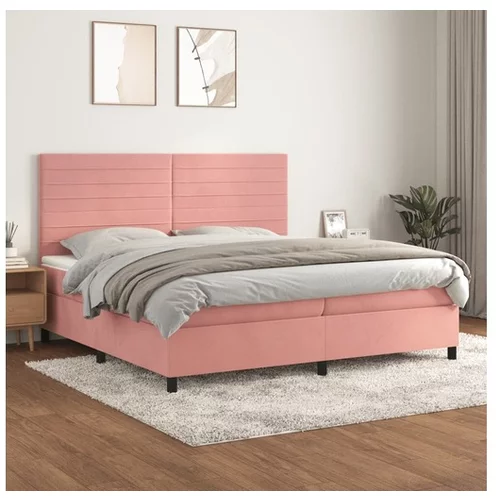  Box spring postelja z vzmetnico roza 200x200 cm žamet