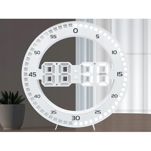 Moderna Moderan led zidni sat i budilica termometar usb 33cm bijeli Slike