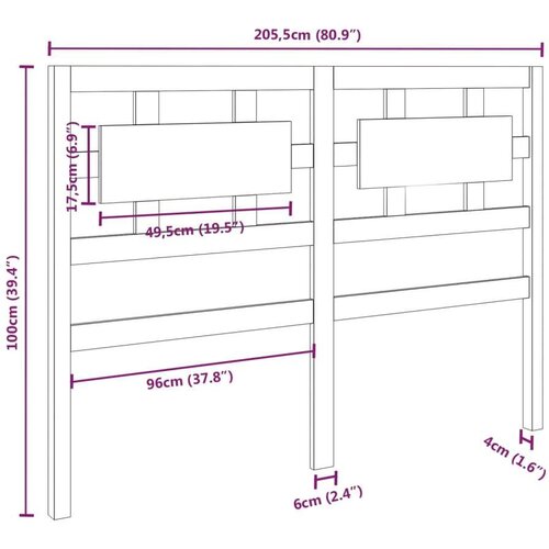  Uzglavlje za krevet crno 205 5 x 4 x 100 cm od masivne borovine Slike