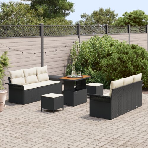  komada set vrtnih sofa s jastučićima Crni poly rattan akacija Slike