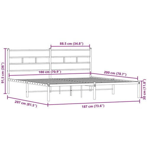 VidaXL metalni okvir kreveta bez madraca boja hrasta 180x200 cm Slike