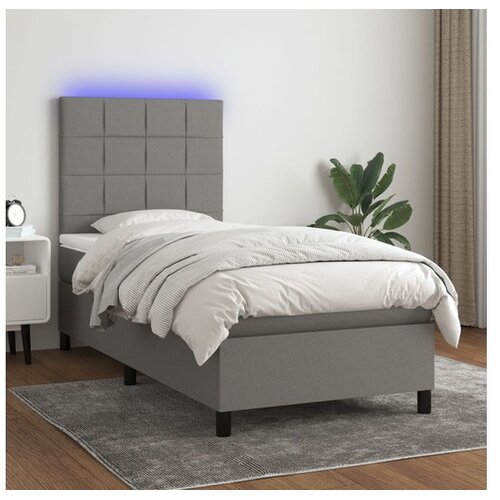  Box spring postelja z vzmetnico LED temno siva 80x200 cm blago Cene