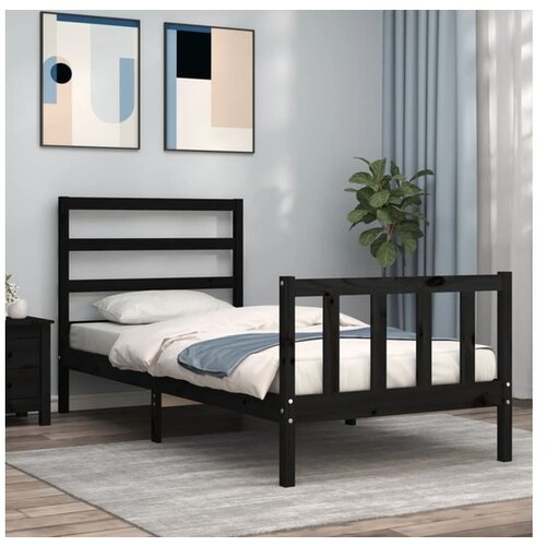 VidaXL Okvir za krevet s uzglavljem crna 100x200 cm od masivnog drva Slike
